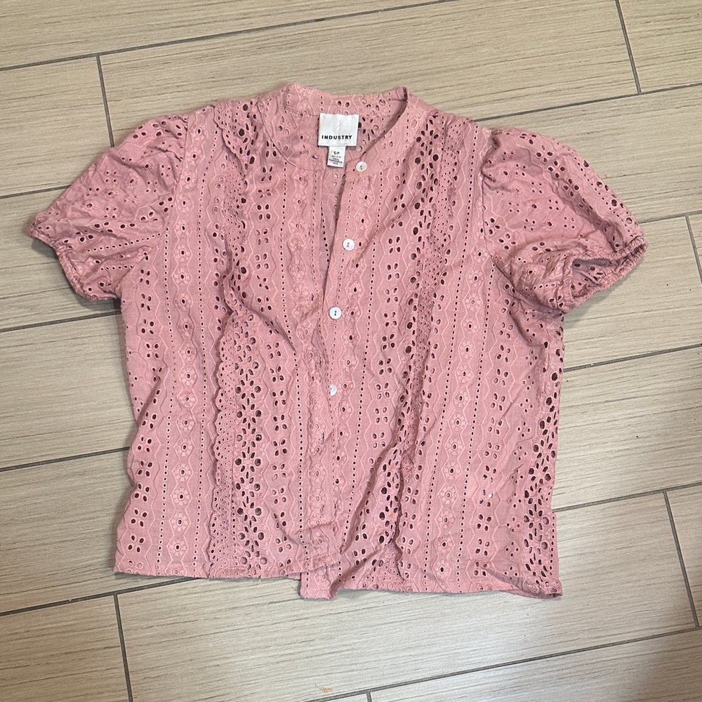 INDUSTRY Pink Eyelet Button-Up Blouse
